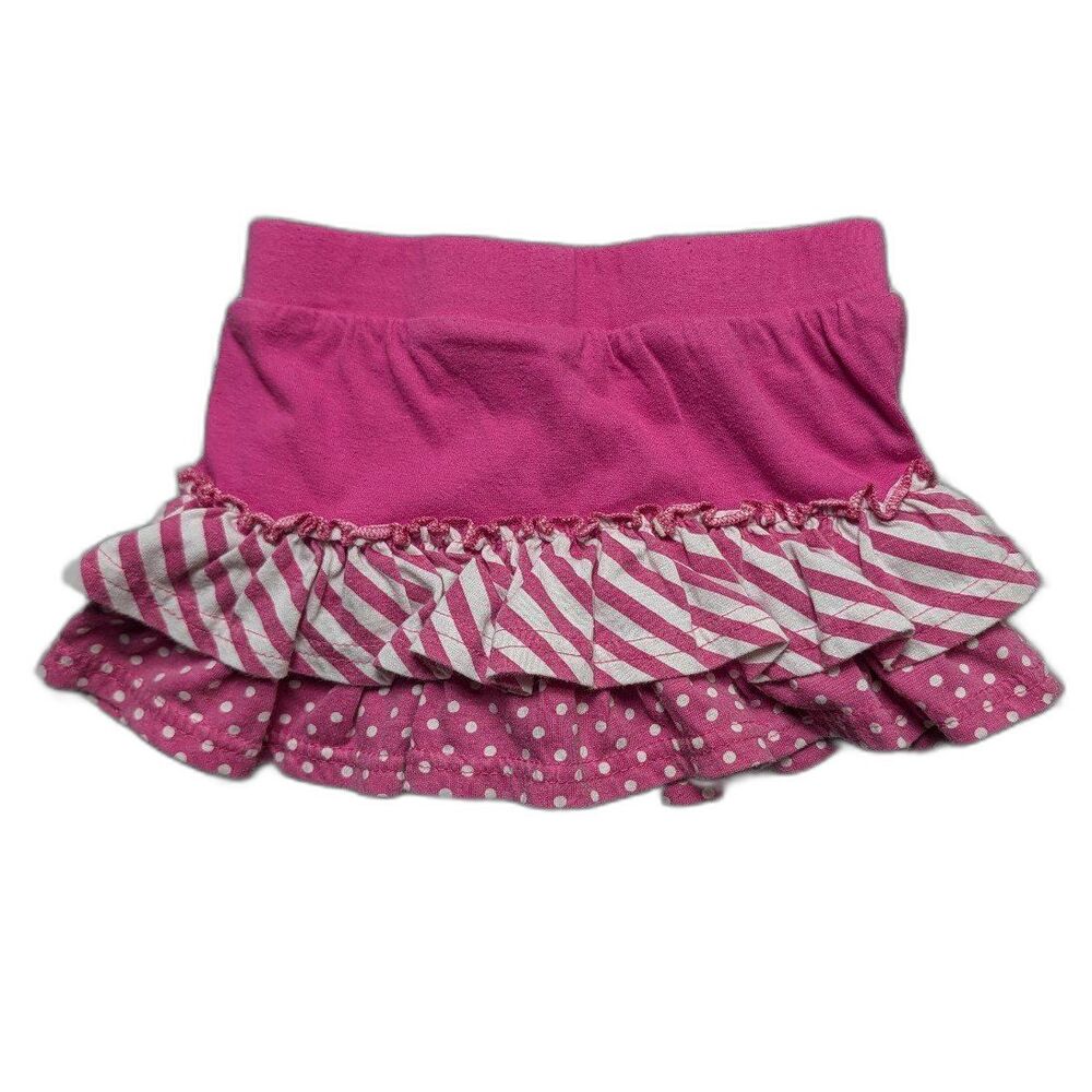 Vintage Y2K Pink & White Polka Dot Striped Tiered Ruffle Skirt Disney Minnie 24m